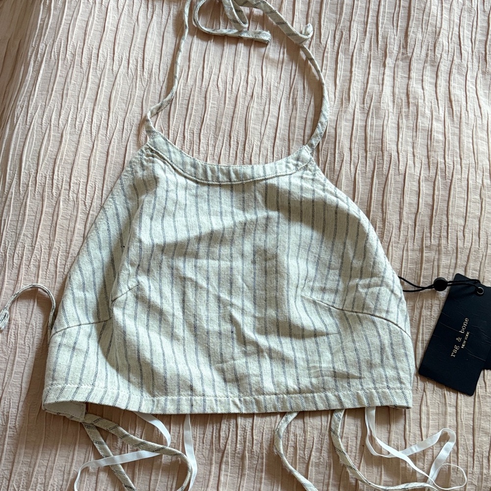 Rag & Bone Cream and Gray Striped halter Top